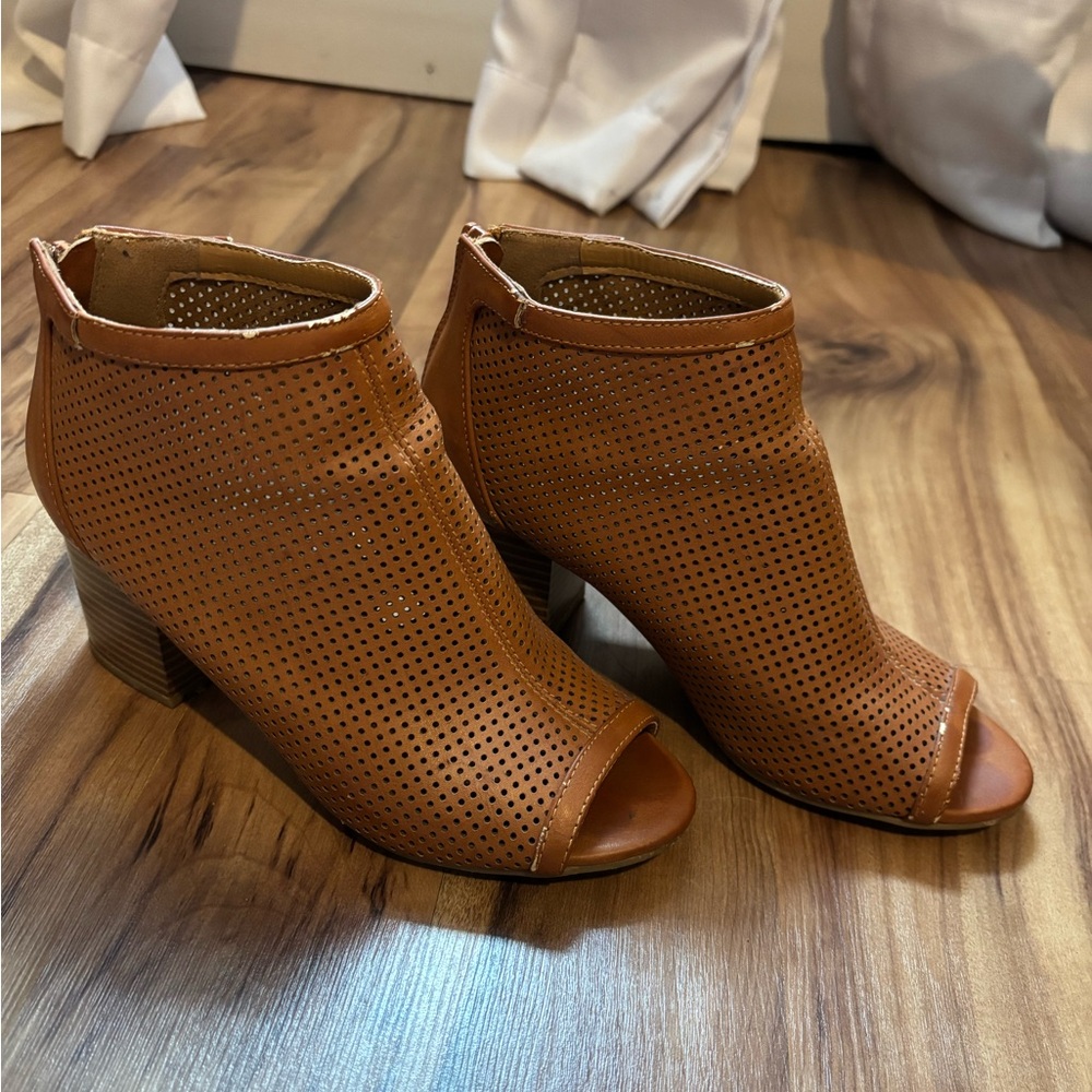 BAMBOO Tan Perforated Ankle Booties